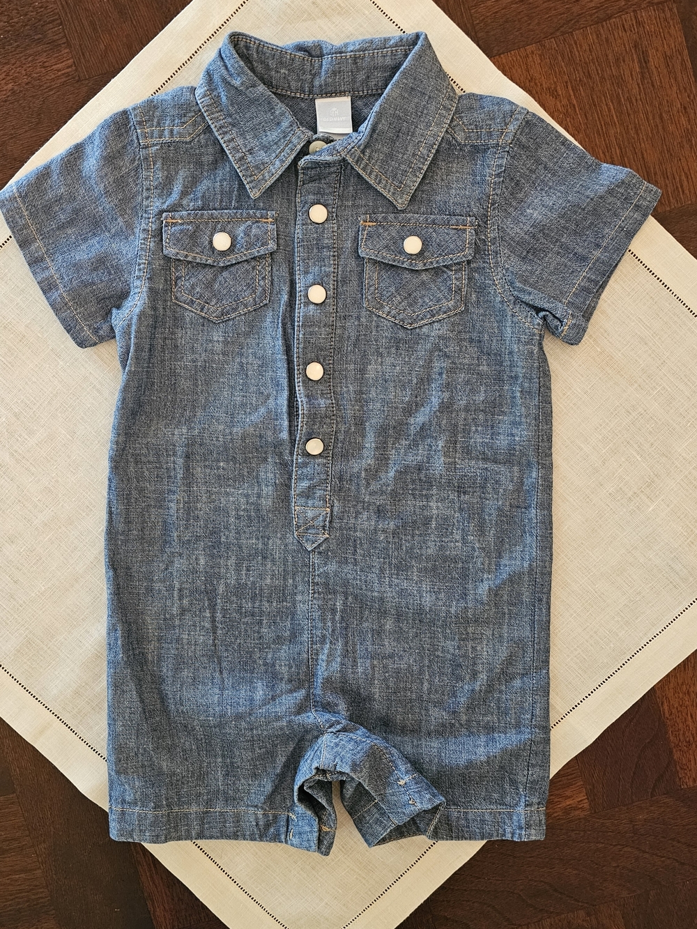 Old Navy Baby Boy Blue Denim/Chambray Short Sleeve Romper Sz 6M 9M 12M